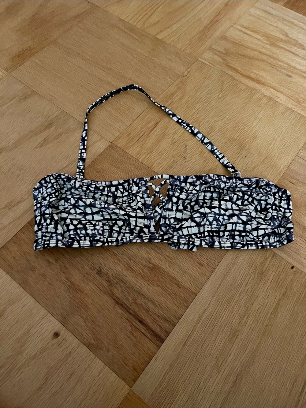 Tory Burch Black and White Criss-Cross Halter Bikini Top